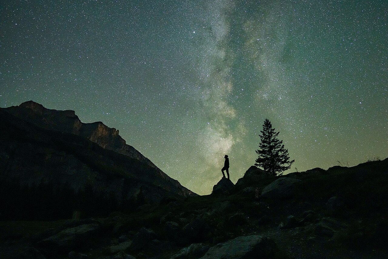A person looking up at the Milky Way during the Perseid meteor shower