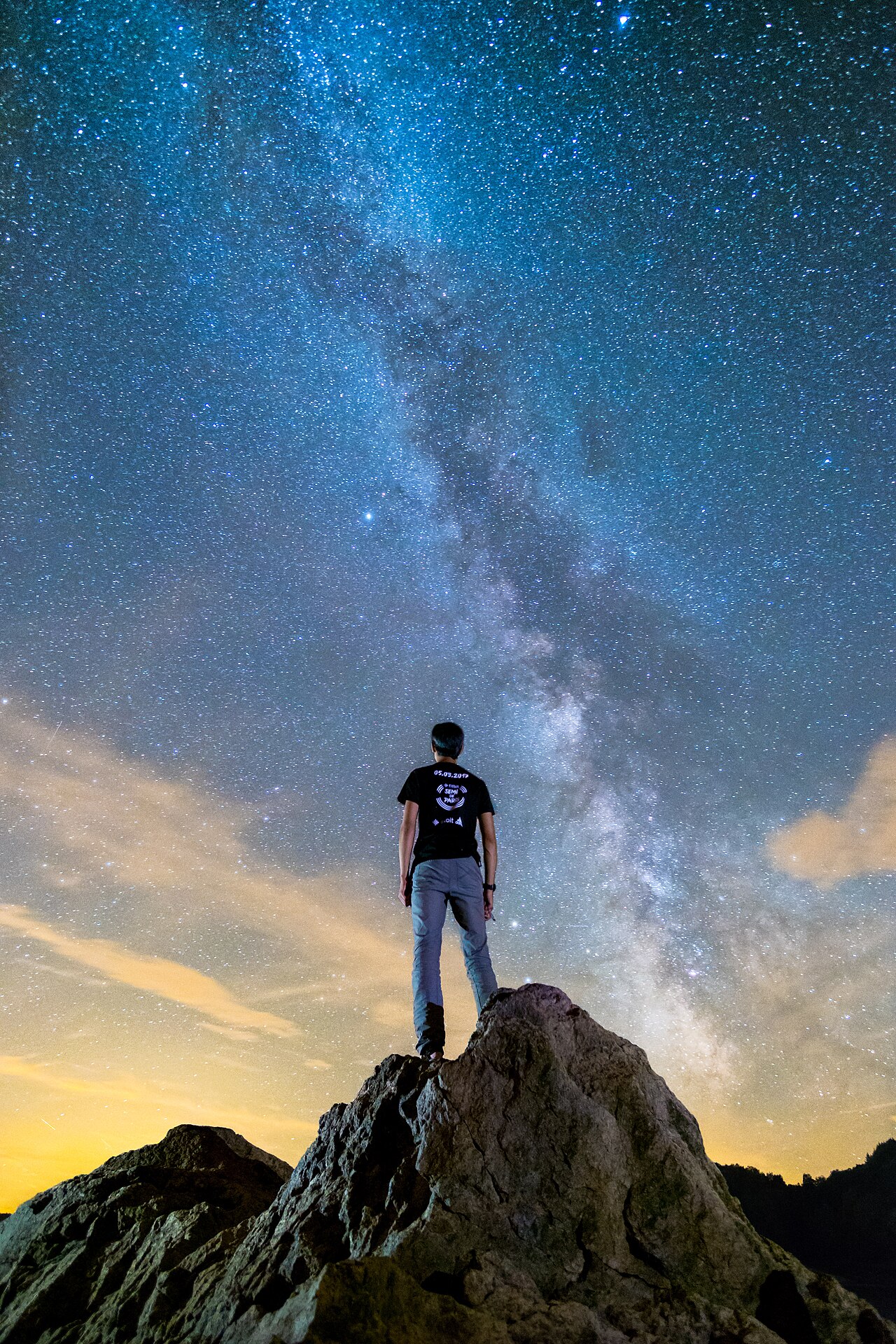Two people gazing up at the Milky Way on a summer night