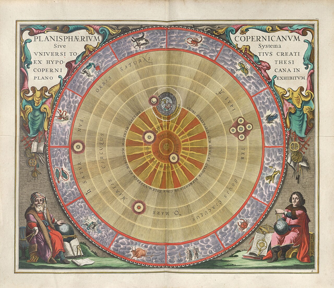 Hand-coloured celestial map from Andreas Cellarius' 1660 Harmonia Macrocosmica atlas